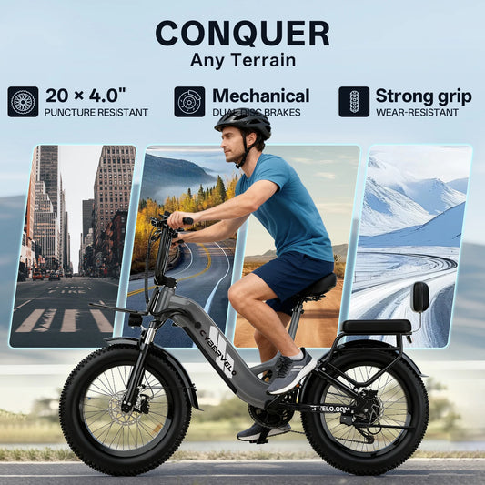 Cybervelo 20" Step-Thru Commuter, 1500W Peak 20ah Battery 80 Miles Long Range E-bike, 7-Speed Shift Adult Electric Bike EK12 EK8